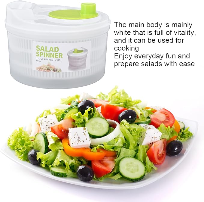 Salad Spinner, Salad Drye with Rotary Handle, 3L Plastic Salad Drainer Vegetable Dryer Multifunction Easy Draining Fruit Washer Manual Lettuce Dryer for Cooking