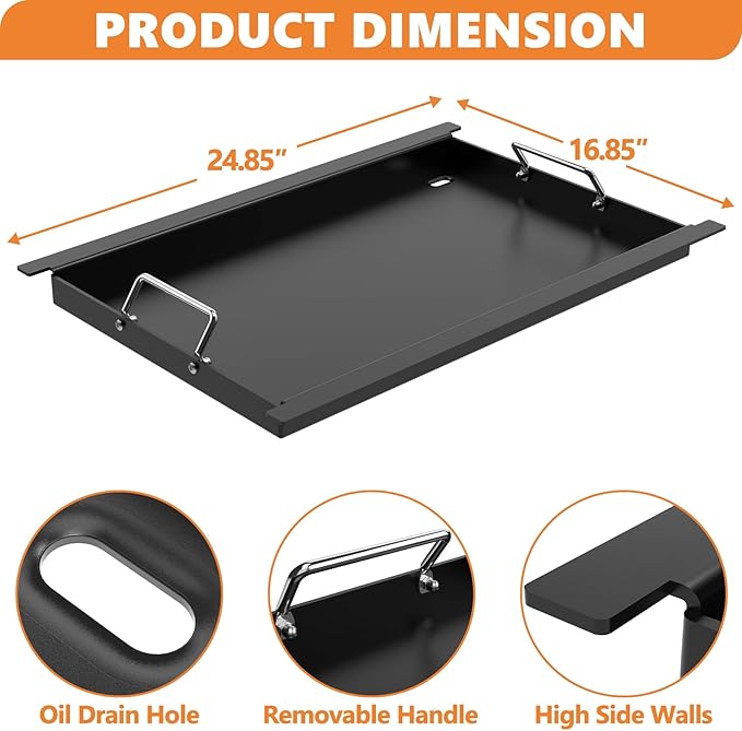 Safbbcue Griddle Insert for Ninja FlexFlame PG300 Series, Carbon Steel Nonstick Full-Size Griddle Insert with Grease Drain and Handle for Ninja Flex Flame Replacement Parts for XSKFULGRIDLE