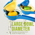 Zulay Kitchen Metal 2-in-1 Lemon Squeezer - Sturdy Max Extraction Hand Juicer Lemon Squeezer Gets Every Last Drop - Easy to Clean Manual Citrus Juicer - Easy-Use Lemon Juicer Squeezer - Blue/Yellow