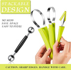 Patelai 2 Pieces Melon Baller Scoop Set, 4 in 1 Fruit Cutters Stainless Steel Watermelon Scooper and Ice Cream Baller for Dig Pulp Separator Fruit Slicer