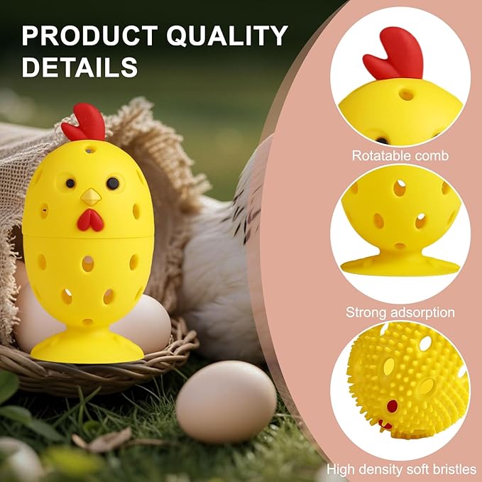 wonlex 4PCS Egg Brush Cleaner Multipurpose Fruit and Vegetable Rotating Scrubber Tool for Fresh Eggs, Reusable Chicken Duck Egg Washer Scrubber (Grey+Yellow)
