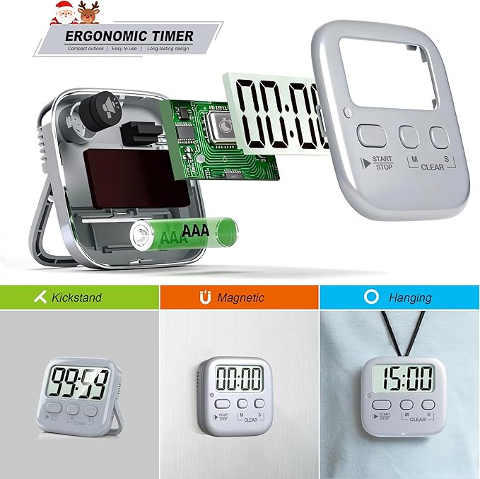Antonki 2 Pack Digital Timer for Kids, Magnetic Countdown Kitchen Timers for Cooking, Egg, Classroom, Teacher, Exercise, Study, Oven - Battery Included