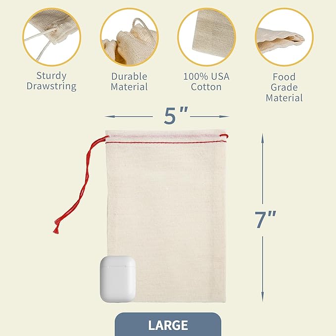 Celestial Gifts Muslin Bags - 100% Cotton Drawstring Bags Medium 100pcs, 5x7, Reusable Tea, Coffee, Jewelry, Gift, Spice Pouch and Sachet Bag - Made in USA - (Red Hem and Drawstring)