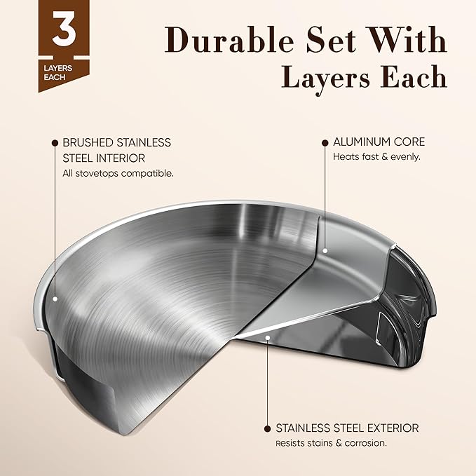 CAROTE 13pcs Tri-Ply Stainless Steel Cookware Set with Detachable Handle, Pots and Pans Set, Induction Kitchen Cooking Sets, RV/Camping Cookware, Oven Safe, Woodgrain Style