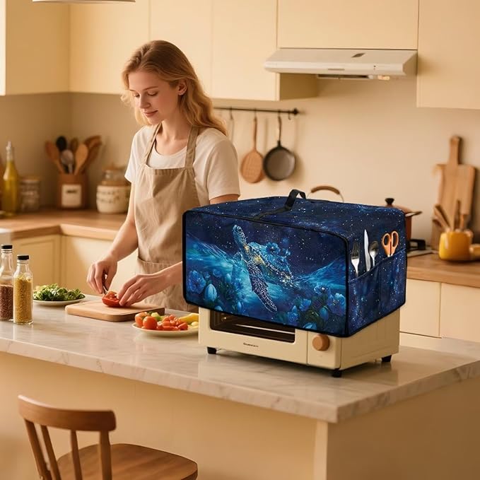 Starry Sky Ocean Turtle Print Toaster Oven Dust-proof Cover, Heat-resistant Anti Fingerprint Microwave Oven Cover, Compatible with Most Small Appliance (Large-18.5 * 22.5 * 12.99 inches)