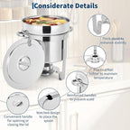 GarveeHome 7QT Soup Chafer Set of 4, Stainless Steel Round Soup Warmer with Pot, Notched Lids & Fuel Holders, Commercial Food Warmer for Buffets, Events and Party Service