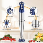 KOIOS Immersion Blender, 1000W Anti-scratch 3-in-1 Hand Blender, Upgraded 12 Speed Stainless Steel Blade Stick Blender with Turbo Mode, Whisk and Milk Frother, Non-BPA, Blue
