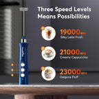 FoodVille MF02 Rechargeable Milk Frother Handheld Foam Maker with Stainless Whisk for Cappuccino, Latte, Bulletproof Coffee, Keto Diet, Protein Powder, Matcha (Classic Blue)