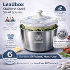 Stainless Steel Salad Spinner, 6L Heavy-Duty Lettuce Dryer with Smooth Spin Handle, Large Vegetable Washer & Fruit Rinse Bowl, Non-Slip Base