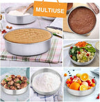 TeamFar 8 Inch Cake Pan, 4 Pieces Stainless Steel Round Tier Baking Cake Pans Set for Baking Steaming, Fit in Oven Pressure Cooker Pot, Healthy & Sturdy, Mirror Finish & Dishwasher Safe