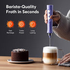 FoodVille MF02 Rechargeable Milk Frother Handheld Foam Maker with Stainless Whisk for Cappuccino, Latte, Bulletproof Coffee, Keto Diet, Protein Powder, Matcha (Ultra Violet)