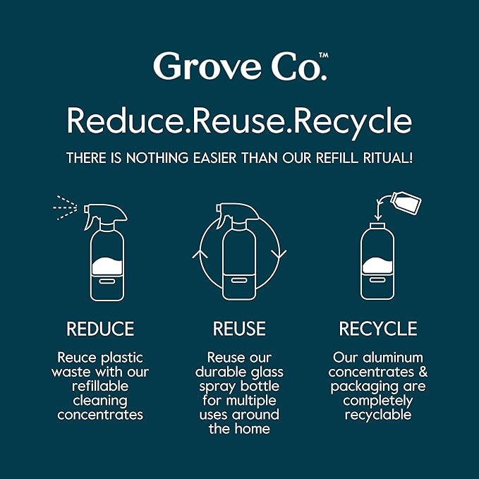 Grove Co. Tub and Tile Cleaner, Refill Concentrate (6 x 1 Fl Oz) Plant-Based Household Cleaning Supplies, No Plastic Waste, 100% Natural Orange & Rosemary Fragrance, 3 x 2 Pack Refills