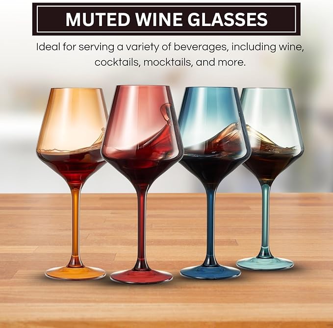 Floating Wine Glasses for Pool (16 Oz | Set of 4) - Shatterproof Wine Glass Set That Float | Outdoor Acrylic Glassware for Poolside, Beach | Stemmed Glass for Patio, BBQ - Muted Colors