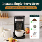 Elite Gourmet EHC113 Personal Single-Serve Compact Coffee Maker Brewer Includes 14Oz. Stainless Steel Interior Thermal Travel Mug, Compatible with Coffee Grounds, Reusable Filter, Black