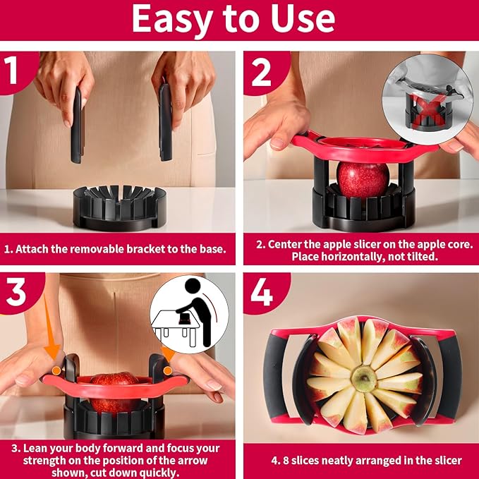 OOKUU 5.12 - Inch Large Apple Slicer, Cut 12 Thin Slices All the Way Through, HEAVY - DUTY Stainless Steel Apple Corer & Slicer for Fruits & Vegetables - Dishwasher Safe