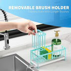 Cisily Sponge Holder for Kitchen Sink, Sink Caddy Organizer with High Brush Holder, Kitchen Countertop Organizers and Storage Essentials, 304 Stainless Steel, Teal Kitchen Decor (Turquoise, 9.25″)