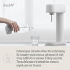Mysoda Ruby 2 Carbonated Water Machine - Silent and Long-Lasting Aluminium Soda Maker with 1L Water Bottle - Without CO2 Cylinder - White