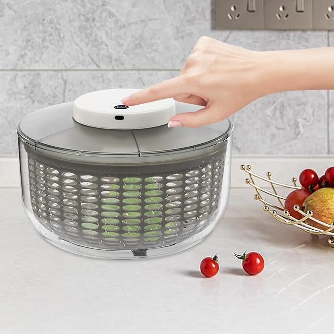 Electric Vegetable Dryer, 6L/6.34 Qt Electric Salad Spinner Small Salad Spinner with USB Cable & Battery Indicator & Draining Basket in Kitchens 10.24 x 5.91 Inch(D*H) (PP)