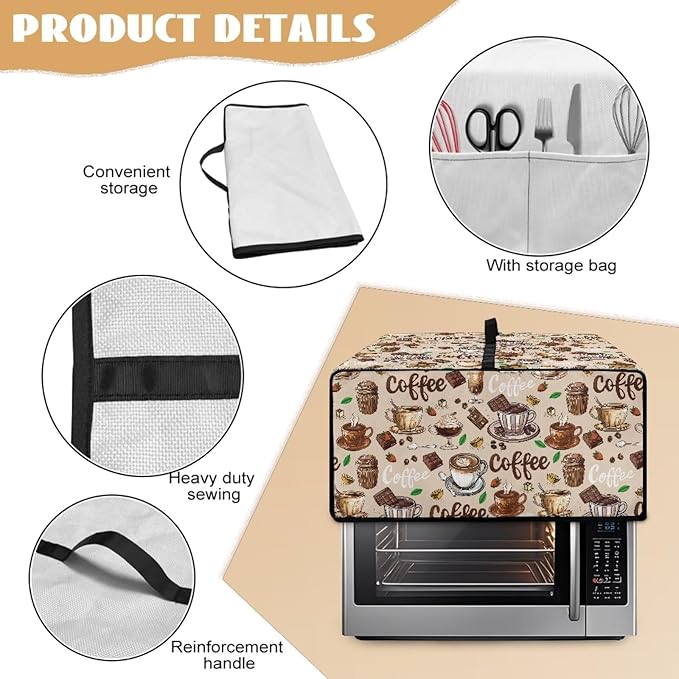 Coffee Chocolate Cake Print Toaster Oven Cover with Top Handle, Heavy Duty Dust-proof Microwave Oven Cover Compatible with Most Toasters Ovens (Small-14.5 * 18.46 * 9 inches)
