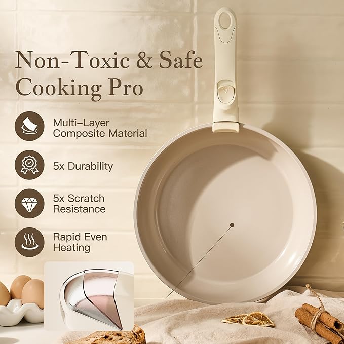 Redchef Truly Non Toxic Pots and Pans Set Non Stick, Upgraded Ceramic Pan and Pot Set, PFAS PTFE PFOA PFOS Free, Kitchen Cookware Set with Detachable Handle, RV Camping with Frying Pans Set
