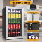 Mini fridge,116 Can Beverage refrigerator cooler with Glass Reversible Door for Soda Beer Wine, 3.2 Cu.ft Small Refrigerator for Home Kitchen, Adjustable Removable Shelves,Hidden Door Handle