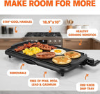 20" Electric Griddle, Ceramic Non-Stick Baking Pan Attemperation Griddle, 1400W Family-Sized Electric Skillet Extra Large Surface and Adjustable Temperature, Slide-Out Drip Tray, Black