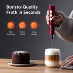 FoodVille MF02 Rechargeable Milk Frother Handheld Foam Maker with Stainless Whisk for Cappuccino, Latte, Bulletproof Coffee, Keto Diet, Protein Powder, Matcha (Viva Red)