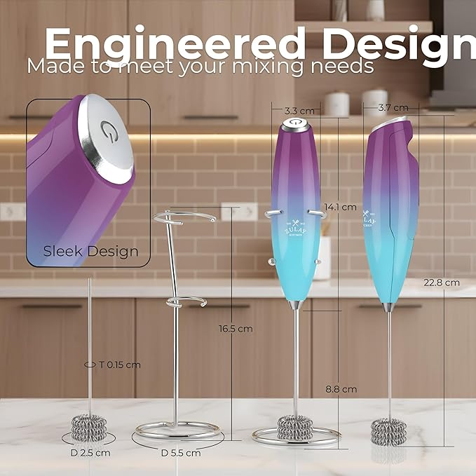 Zulay Kitchen Patented Tornado Triple Whisk Milk Frother with 4 Duracell Batteries – Handheld Foam Maker for Coffee, Lattes, Matcha & Hot Chocolate – Rich, Creamy Froth in Seconds - Borealis
