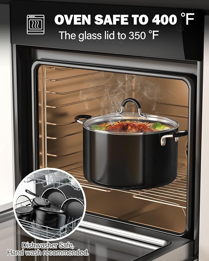 Cook N Home Pots and Pans Nonstick Kitchen Cookware Sets include Saucepan Frying Pan Stockpots 8-Piece, Heavy Gauge, Stay Cool Handle, Black