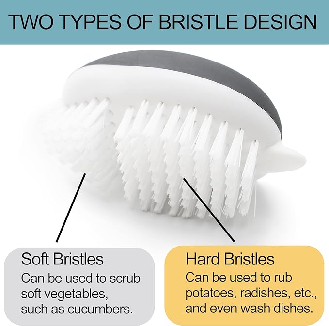 Dfacio 2Pack Vegetable Brush with Dots Remover, Non-Slip Grip Potato Scrubber Veggie Brush with Flexible and Hard Bristles, for Cleaning Food, Corn Silk and Carrots