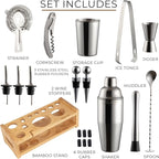 Zulay Kitchen 24 Piece Bartender Kit-Stainless Steel Bar Accessories with Display-Modern Mixology Shaker Set for At-Home Cocktails-Use for Mixer, Martini, Margarita and Liquer-Bar Tools (Silver)