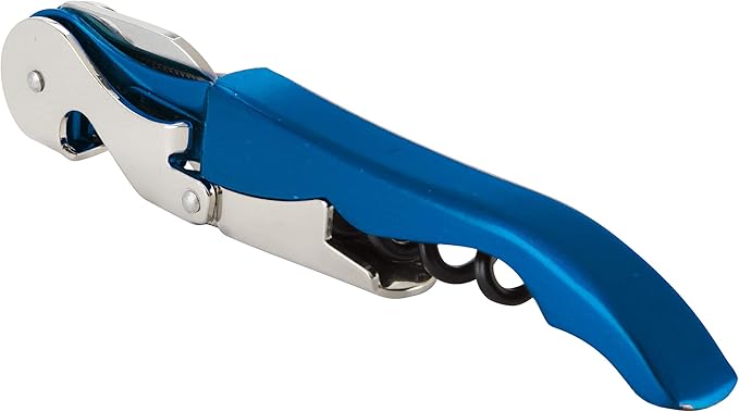 True Truetap Double Hinged Waiter's Corkscrew Wine Opener, Stainless Steel Wine Bottle Opener with Built In Foil Cutter, Home Bar Tools, Bar Cart Accessories, Wedding Gifts, Set of 1, Metallic Blue
