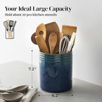 DOWAN 7.2" Kitchen Utensil Holder, Extra Large Farmhouse Utensil Holders for Countertop, Ceramic Utensil Crock, Anti Slip Cork Bottom