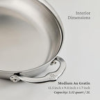 Hestan Provisions Oval Au Gratin Baking Dish, 2 Quart Clad Stainless Steel, 12.5 x 9 Inch - Oven Safe 600F, Kitchen to Table Serving, Designed with Thomas Keller