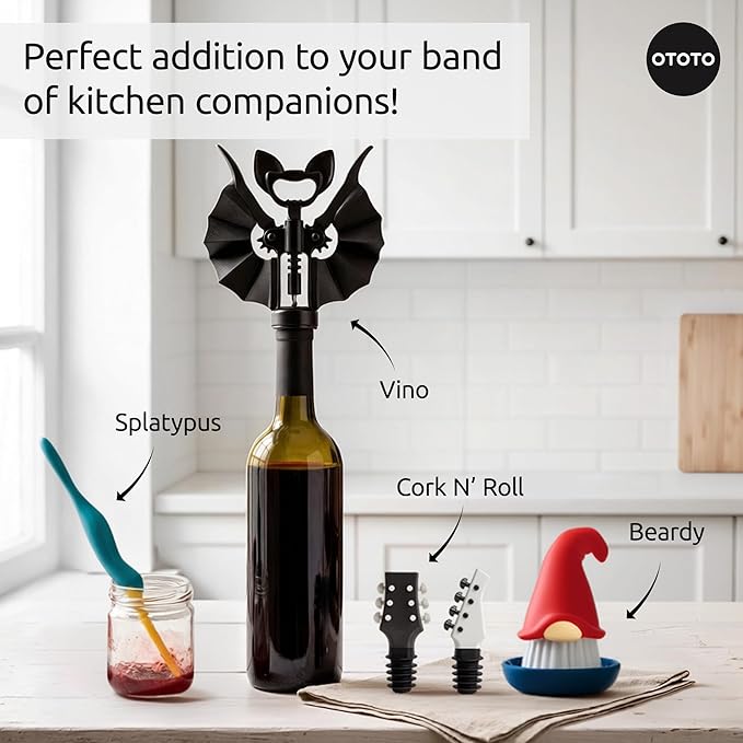 OTOTO Cork n' Roll Wine Stoppers – Set of 2, Bass & Guitar Shaped, Fun and Functional Wine Bottle Corks