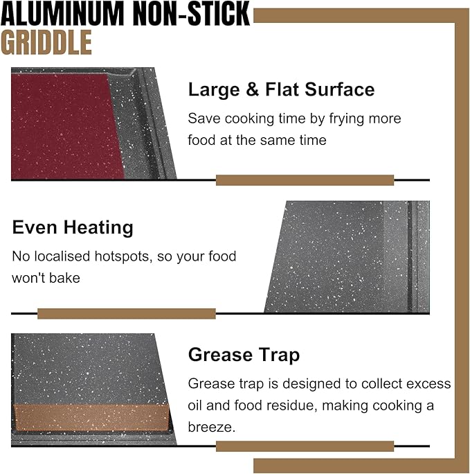 Upgraded WB31X24738 Griddle Replacement for GE Appliance Stove Cooktop, Nitriding Process Marble Style Non-stick Coating, 19.5"×9" Extra-Large Integrated Griddle Plate for GE Gas Stove Top Center