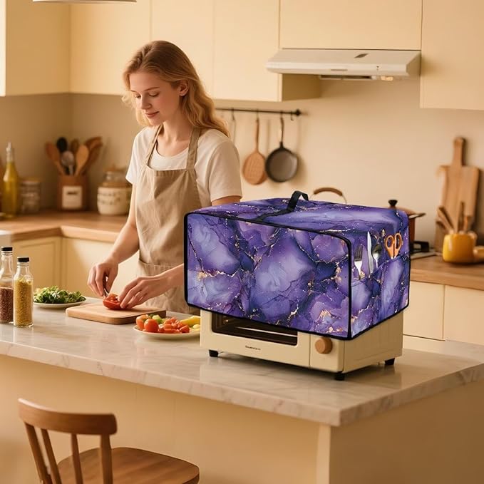 Marble Print Toaster Oven Cover for Kitchen Counter, Heavy Duty Heat-resistant Dust-proof Cover for Microwave Oven, Fit Most Small Appliance, Purple (Small-14.5 * 18.46 * 9 inches)