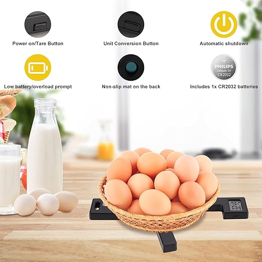 Compact Folding Digital Kitchen Scale, Highly Accurate Portable Food Scale with LCD Display, Auto Power Off and Tare Features, for Measuring Intake of Healthy Eating People (Black)