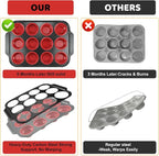 Silicone Muffin Pan Set, Reinforced Metal Frame Cupcake Baking Pan with Brush & Scraper 12-Cup Muffin Tin, Silicone Muffin Pan for baking for Toast Cupcakes Brownies Canele Mold Oven Dishwasher Safe