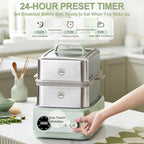 13.6Qt 2-Tier Electric Food Steamer, 8 Modes, Dry Protection, 24h Reservation and Timer, 4-8 Servings, Stainless Steel Electric Steamer for Vegetable Seafood (Green)