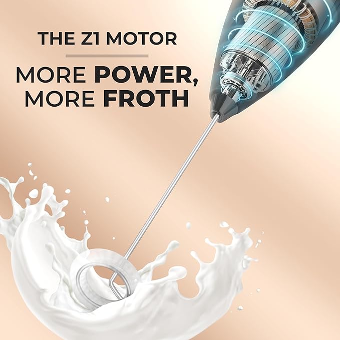 Zulay Kitchen Powerful Milk Frother Wand With 4 AA Duracell Batteries - Ultra Fast Handheld Drink Mixer - Electric Whisk Foam Maker for Coffee, Lattes, Cappuccino, Matcha & Creamer - Executive Black