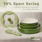CAROTE 11pcs Ceramic Cookware Set, Pots and Pans Set Non stick, Induction Kitchen Cookware with Removable Handle, RV Dishwasher ＆ Oven Safe, RV/Camping Cookware, PFOA Free, Green