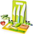 Montessori Kids Knives for Real Cooking, 13 Pieces Wooden Kids Kitchen Knife Set Include 4 Serrated Edges Plastic Toddler Knife,Crinkle Cutter Y Peeler Cutting Boards and Wood Toddler Safe Knife