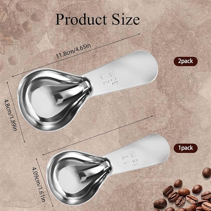 Stainless Steel Coffee Scoop Set - 3 Pc Measuring Spoons (2Tbsp & 1 Tbsp Scoop) for Ground Coffee, Tea, Sugar Or Flour, Short Handles