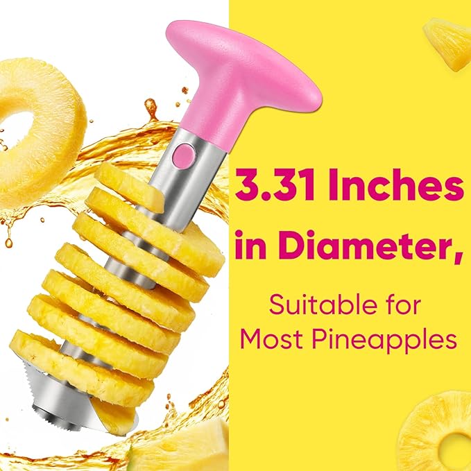 Pineapple Corer, [Upgraded, Reinforced, Thicker Blade] Newness Premium Pineapple Corer Remover, Stainless Steel Pineapple Core Tool for Home & Kitchen with Sharp Blade for Diced Fruit Ring (Pink)