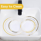Goodluck 200PCS Gold Plastic Plates, Heavy Duty Disposable Gold Plates with 100 10.25 inch Dinner Plates and 100 7.5 inch Dessert Plates for Party, Holiday, Wedding, Thanksgiving