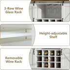 55 Inch Farmhouse Coffee Bar Cabinet with 3-Tier Enclosed Storage Cabinet, Kitchen Hutch with 12 Wine Racks & 3 Glass Holders, Coffee Bar with 6 Hooks, Wood Furniture for Dining Living Room, White