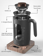 Electric Tea Kettle, INTASTING Glass Electric Kettle with tea Infuser and Precise knob temperature control, 1200W Fast Heating, BPA-Free, Easy to Clean, 1 Liter (Wood)