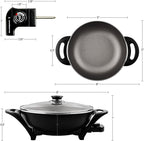 OVENTE Electric Wok with Nonstick Coating, 13 Inch Family-Sized Skillet, 1400W Power, Adjustable Temperature, Tempered Glass Lid, Cool Touch Handles and Easy to Clean Frying Surface, Black SK3113B
