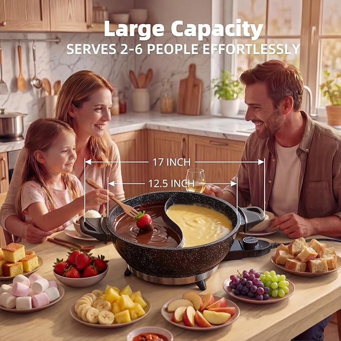 TWIN™ Electric Hot Pot with Divider | EvenHeat Cast Aluminum Non-Stick Pot for No-Spot Cooking | 1500W Fast Heating | Dual-Flavor Shabu Shabu Pot for | 1-Yr Warranty | Granite Black